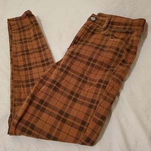 AMERICAN EAGLE Stretch Denim Jean Jeggings Plaid Brown Black Women's 6 Regular